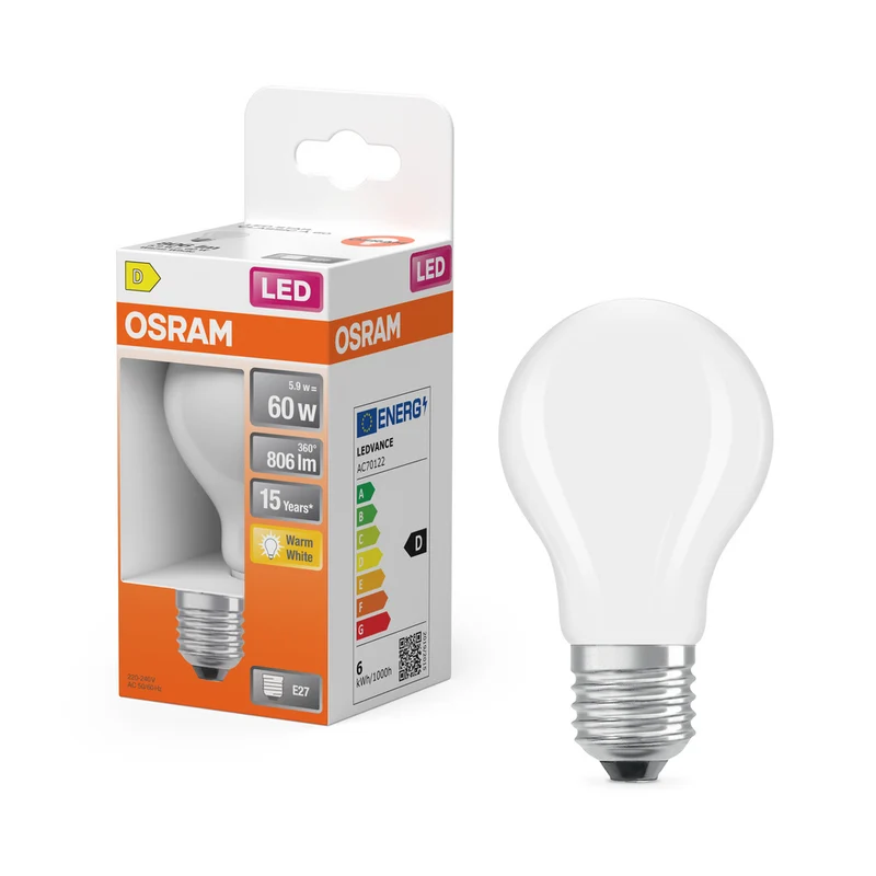 OSRAM LED Retrofit Classic A LED Lampe matt (ex 60W) 7W / 2700K Warmweiß E27