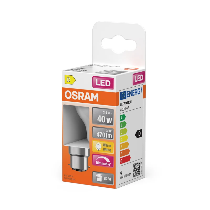 OSRAM LED Lampe LED Retrofit CLASSIC P DIM 4.8W 827 Frosted B22d, 470 lm, 2700 K, Warmweiß