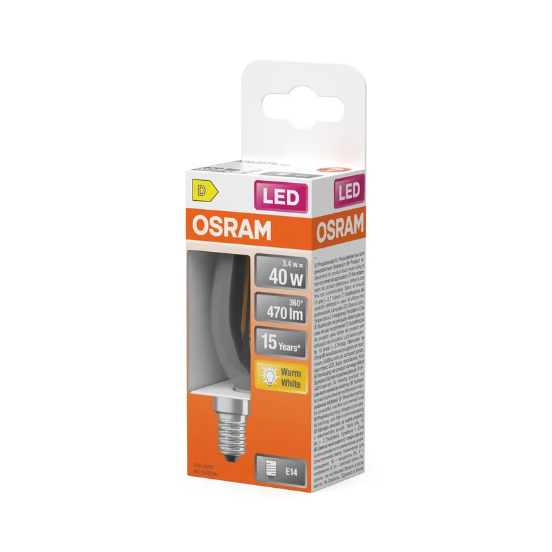 OSRAM Retrofit Classic B LED Lampe Kerzenform (ex 40W) 4W / 2700K Warmweiß E14