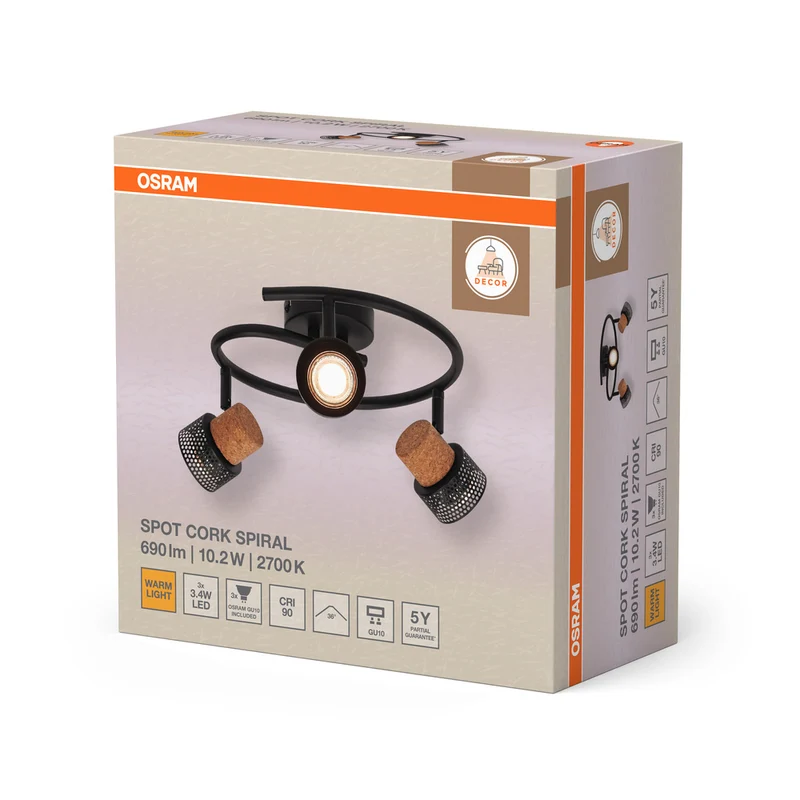 OSRAM DECOR SPOT CORK Spiral Deckenleuchte, 3 x 3,4W, 690lm, schwarz