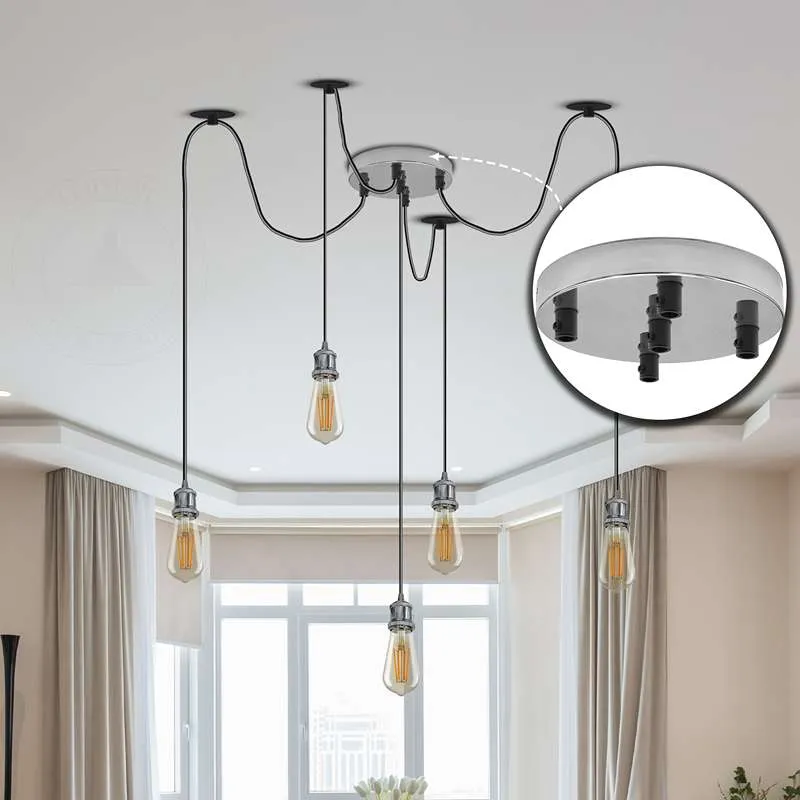Retro Deckenbaldachin für Lampe rund 5-fach Steckdosen~2853