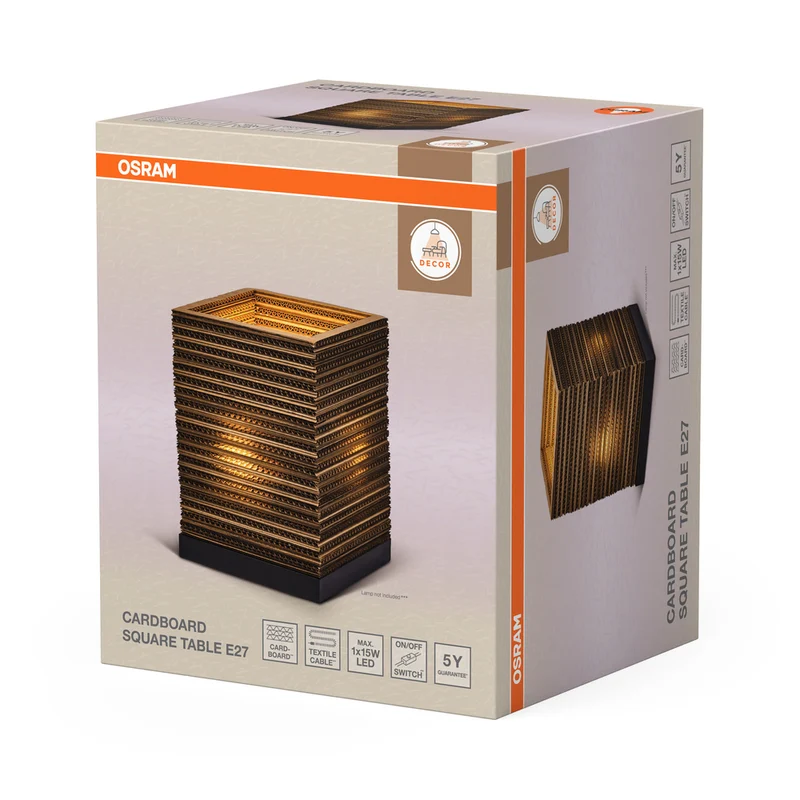 OSRAM DECOR Tischleuchte Decor Cardboard Square braun, E27