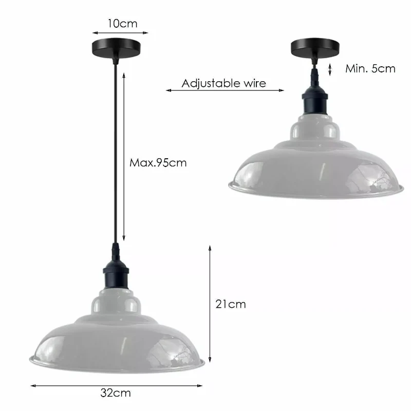Weiß Pendelleuchte & Hängelampe mit Metallschirm Ø 32cm~2825