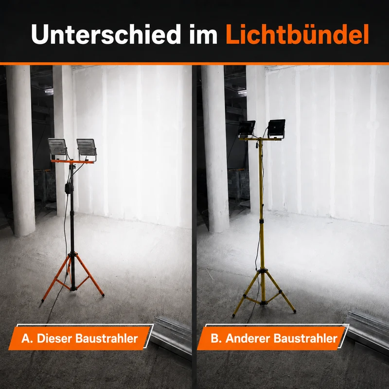 Baulampe auf Stativ | 2x 50 Watt | Schwarz / Orange | 10.000 Lumen