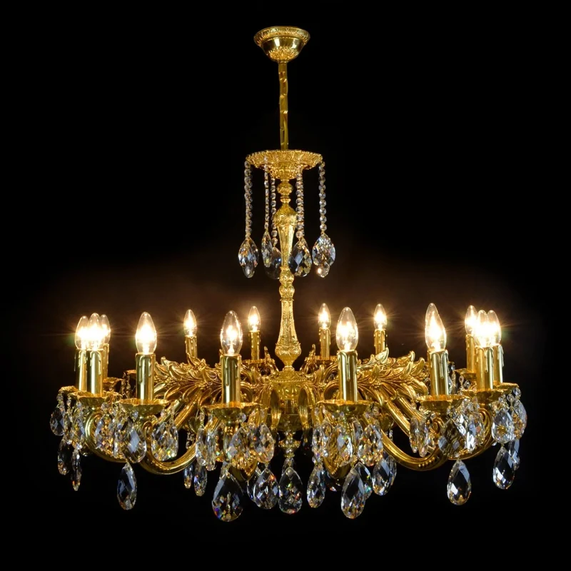 Casa Padrino Luxus Barock Kristall Kronleuchter Gold Ø 96 x H. 80 cm - Prunkvolle Messing Kronleuchter mit böhmischem Kristallglas - Barock Möbel - Edel & Prunkvoll