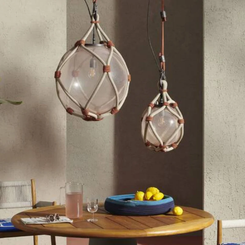 Blown Glass and Rope Outdoor Lamp BOLLICOSA NAUTILUS, designed by Cassina