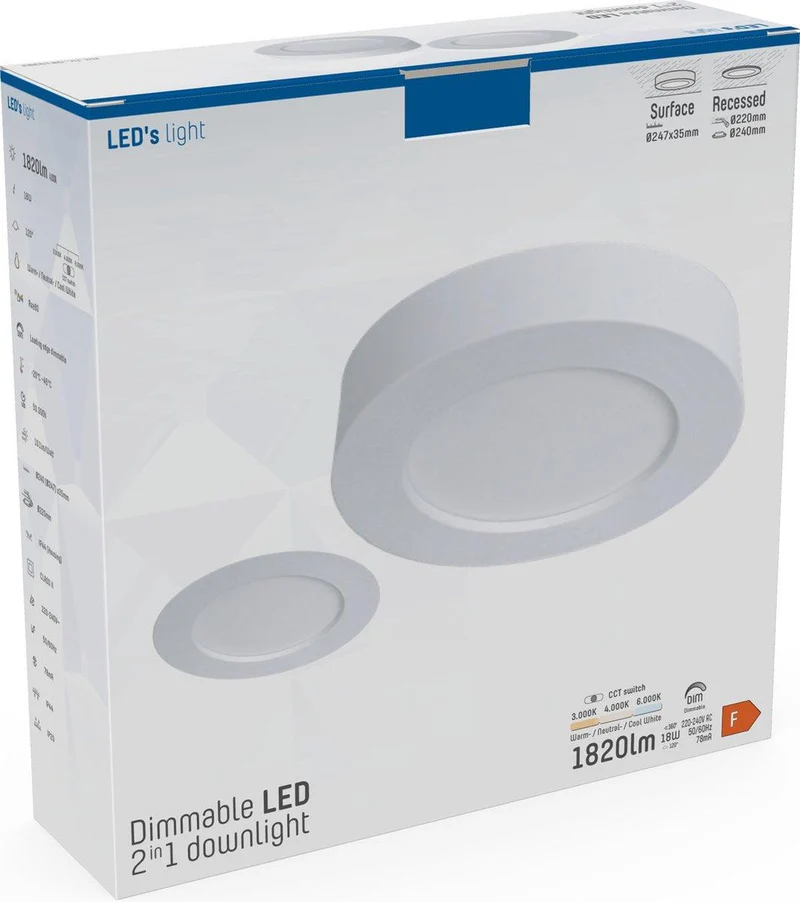 LED-Strahler 25cm dimmbar 15W CCT warm-neutral-kaltweiß Unterputz Aufputz - LED's Light