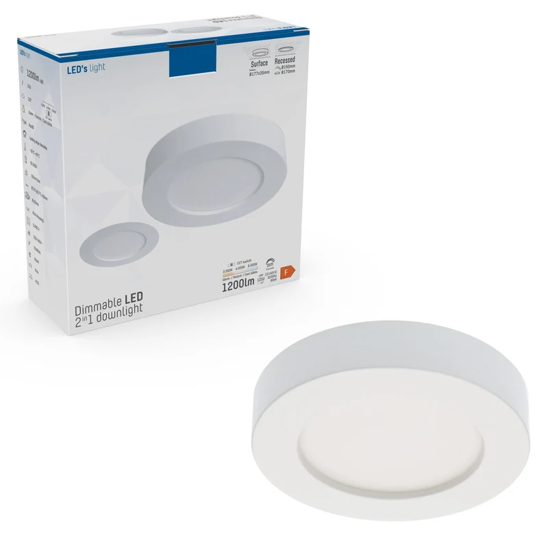 LED-Strahler 18cm dimmbar 12W CCT warm-neutral-kaltweiß Unterputz Aufputz - LED's Light
