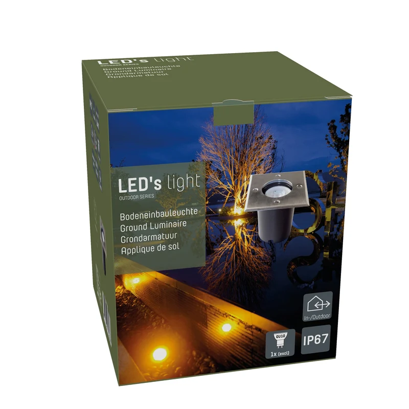 Bodeneinbauleuchte Edelstahl quadrat 1x GU10 IP67 bis 1.5 t belastbar - LED's Light
