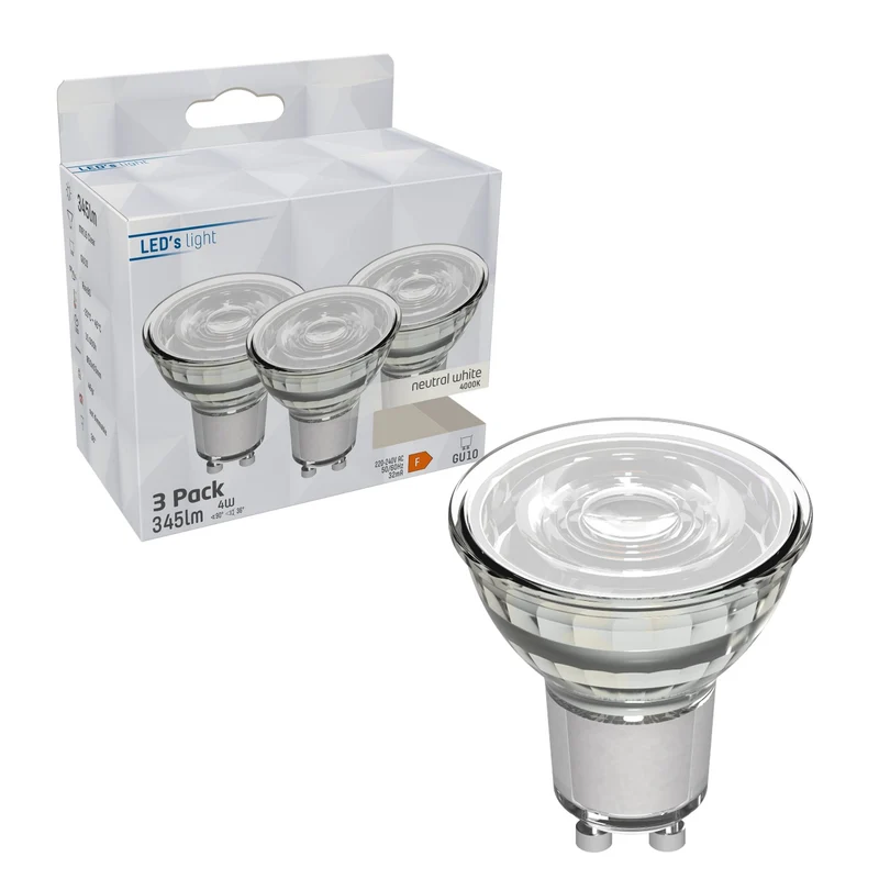 LED Spot GU10 4W neutralweiß Klar PAR16 3-Pack - LED's Light