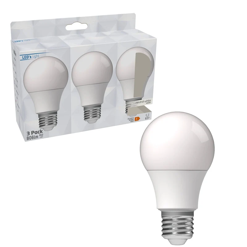 LED-Glühbirne E27 8W neutralweiß Opal 3-Pack A60 - 3x Sparpack - LED's Light