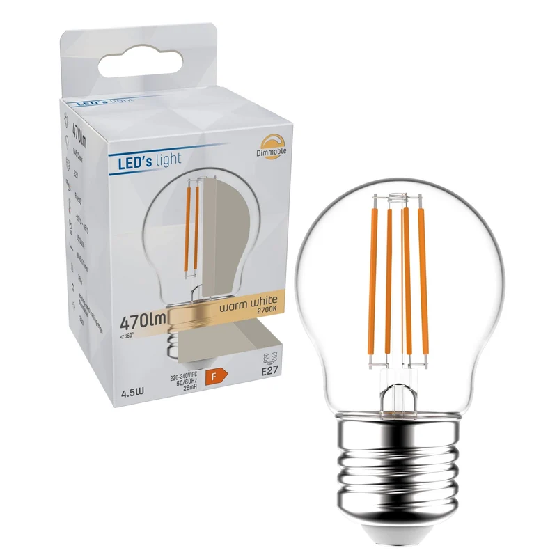 LED Kugel E27 dimmbar 4,5W warmweiß Klar G45 - LED's Light