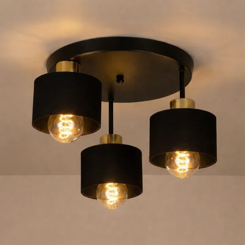 Deckenleuchte 3-fach schwarz - Gold | Metall | 3x E27 Fassung | Ø30cm