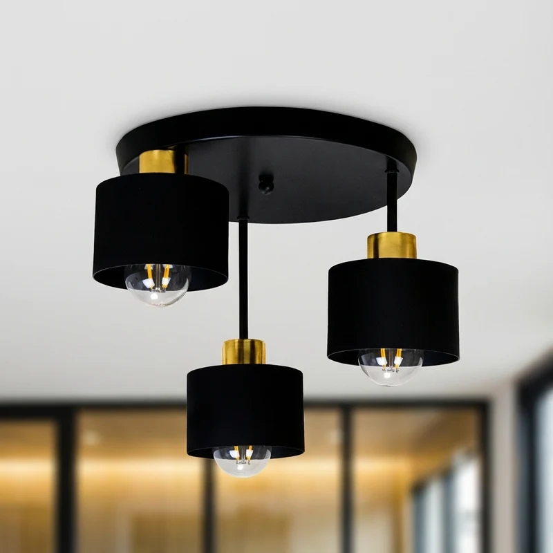 Deckenleuchte 3-fach schwarz - Gold | Metall | 3x E27 Fassung | Ø30cm