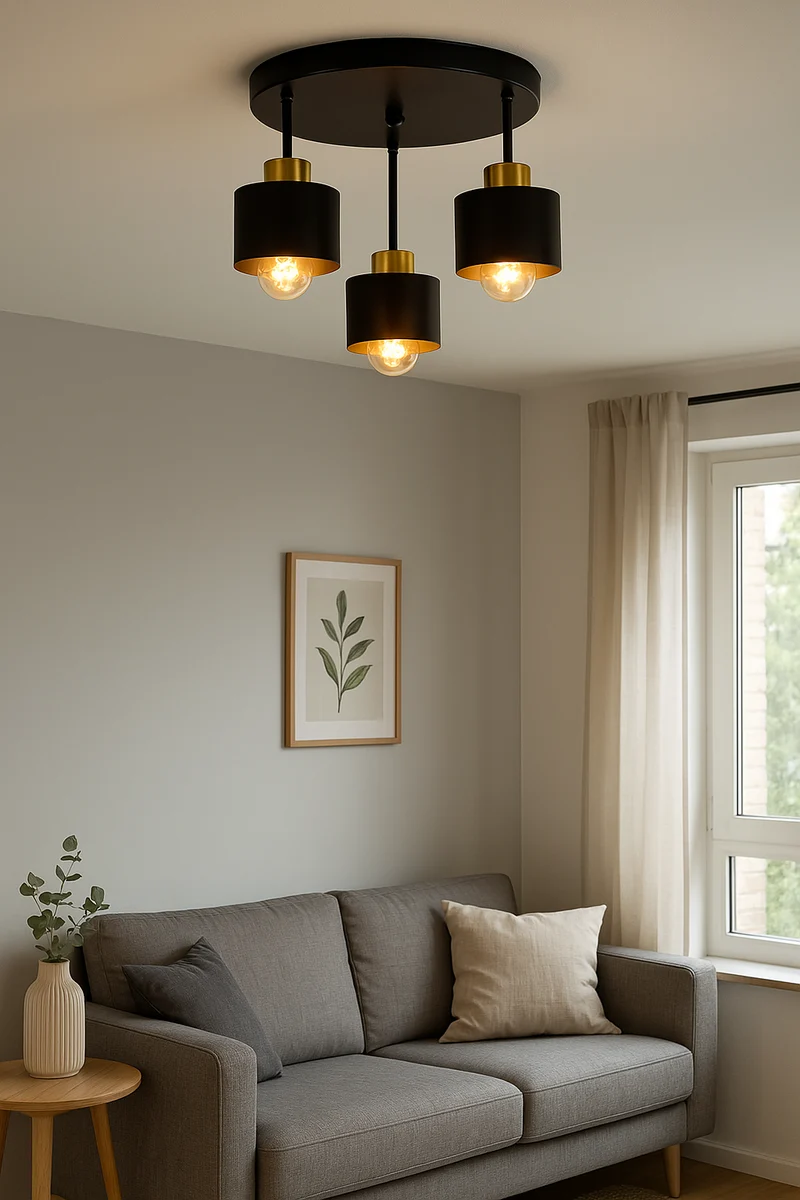 Deckenleuchte 3-fach schwarz - Gold | Metall | 3x E27 Fassung | Ø30cm