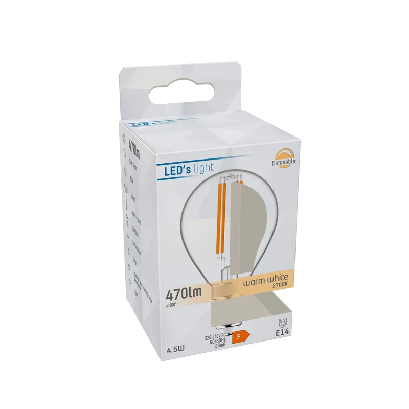 LED Kugel E14 dimmbar 4,5W warmweiß Klar G45 - LED's Light