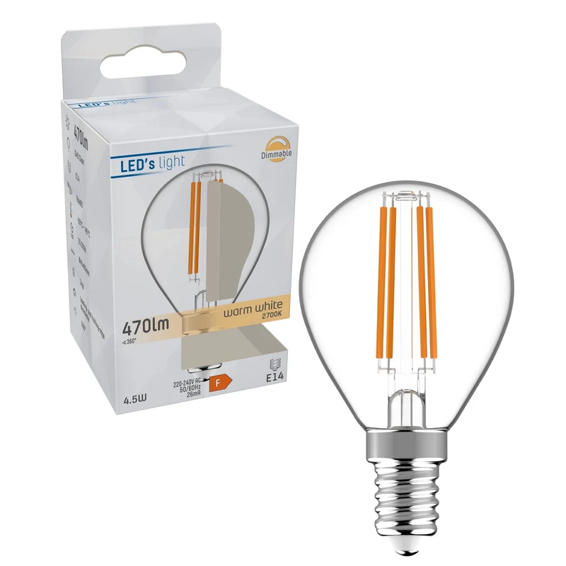 LED Kugel E14 dimmbar 4,5W warmweiß Klar G45 - LED's Light