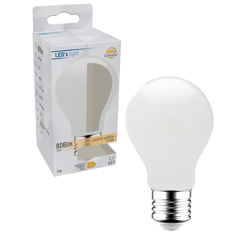 LED Birne E27 dimmbar 7,0W warmweiß Opal A60 - LED's Light