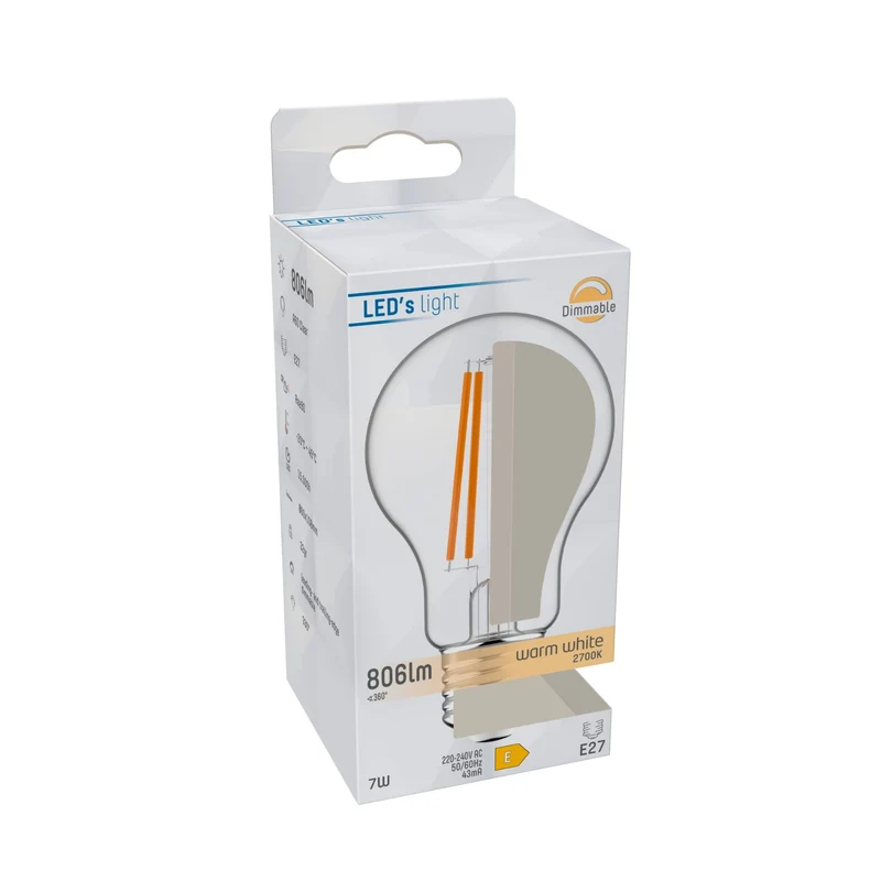 LED Glühbirne E27 dimmbar 7W warmweiß Klar A60 - LED's Light