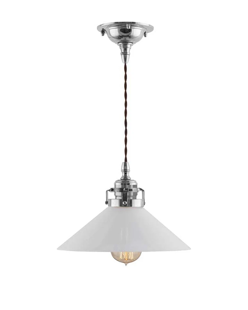 Taklampa - Skomakarsladd nickel, vit skärm 25 cm