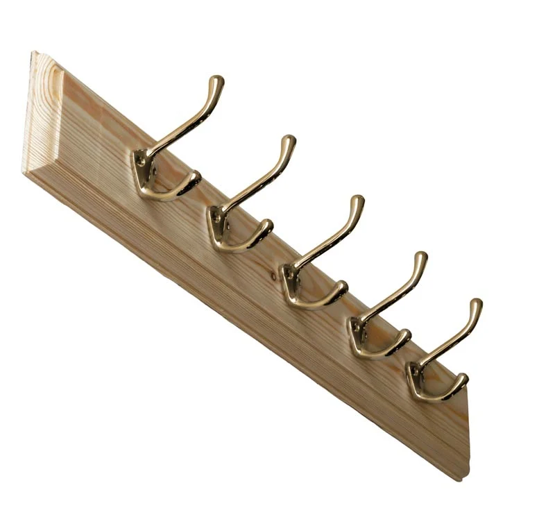 Kroklist 65 cm furu med hattkrok, mässing