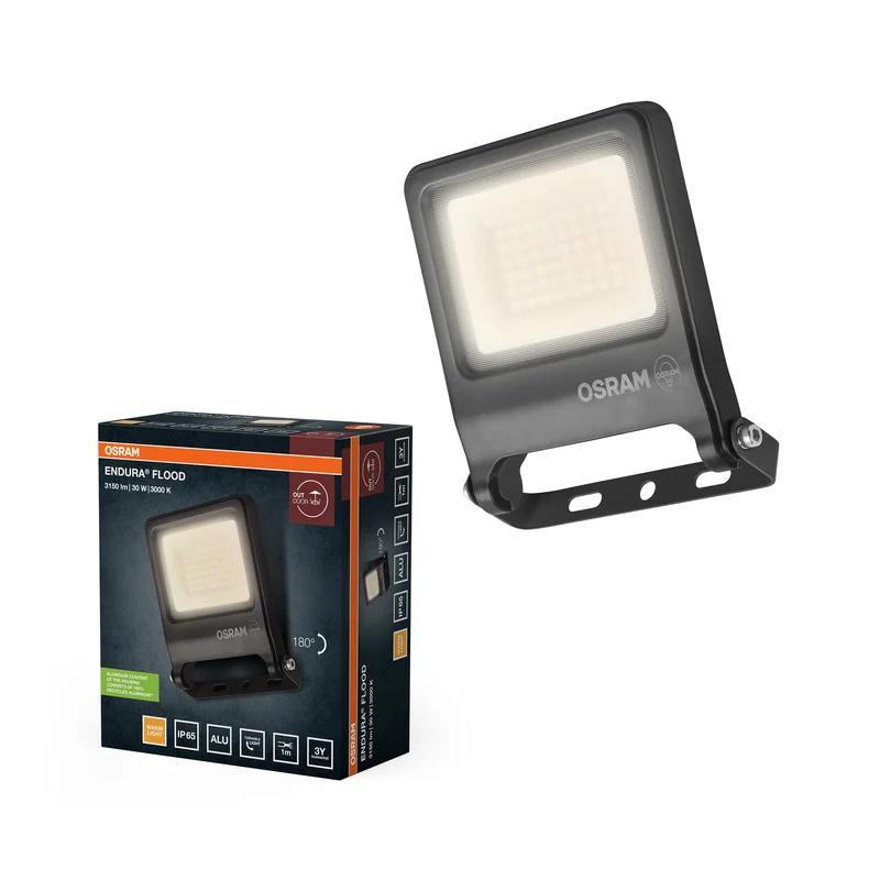 OSRAM ENDURA FLOOD PC 30W LED-Fluter, 3000K warmweiß, 3000 Lumen, IP65, 110° Lichtwinkel, 100 lm/W, Grau