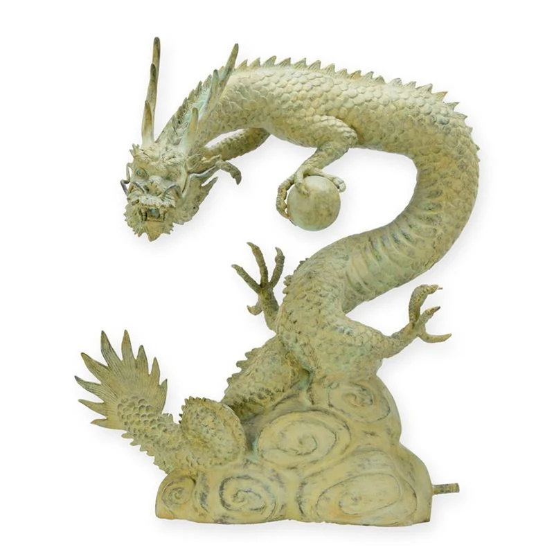 Casa Padrino Luxus Bronze Brunnen Chinesischer Drache auf Wolken Grün / Bronze 60 x H. 58,5 cm - Gartenbrunnen - Wasserspiel - Garten Deko