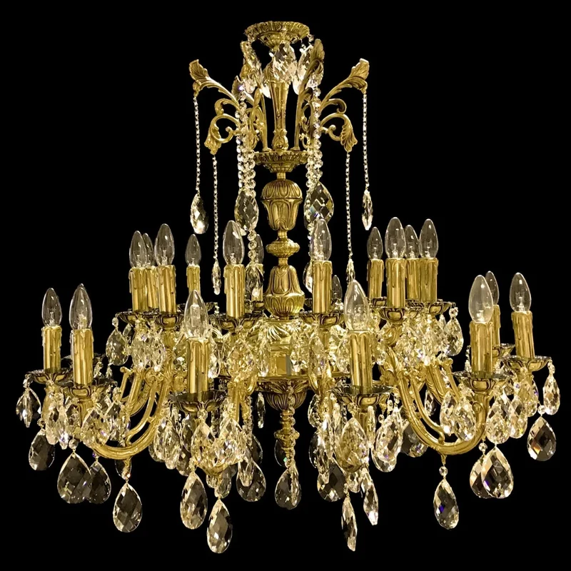 Casa Padrino Luxus Barock Kristall Kronleuchter Gold Ø 95 x H. 90 cm - Prunkvolle Messing Kronleuchter mit böhmischem Kristallglas - Barock Möbel - Edel & Prunkvoll
