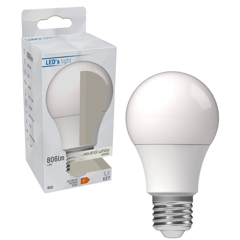 LED Glühbirne E27 8W neutralweiß Opal A60 - LED's Light