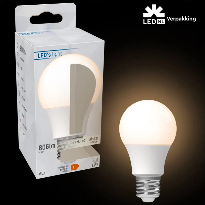LED Glühbirne E27 8W neutralweiß Opal A60 - LED's Light