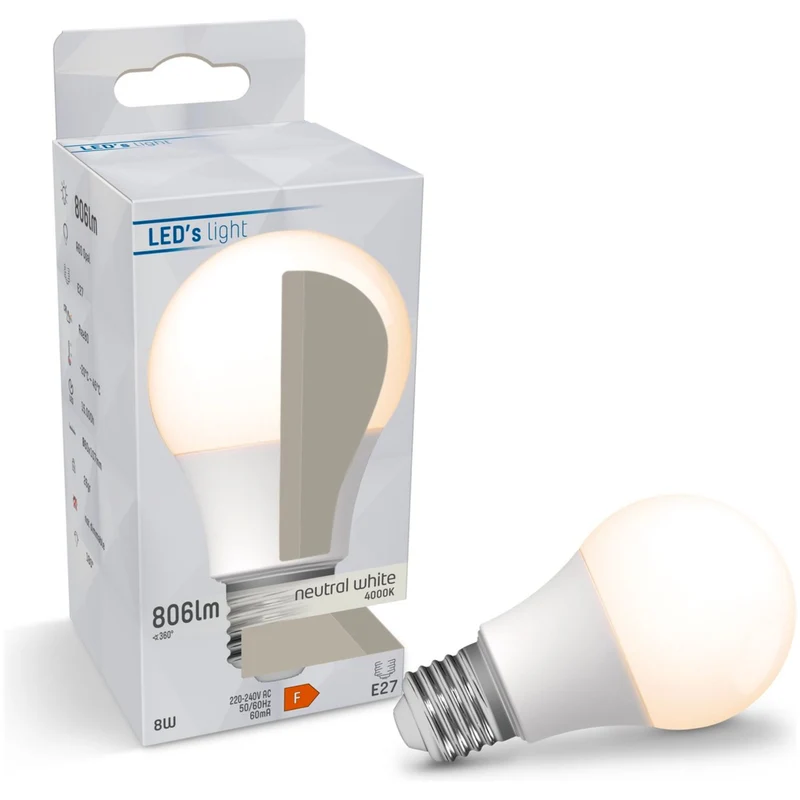 LED Glühbirne E27 8W neutralweiß Opal A60 - LED's Light