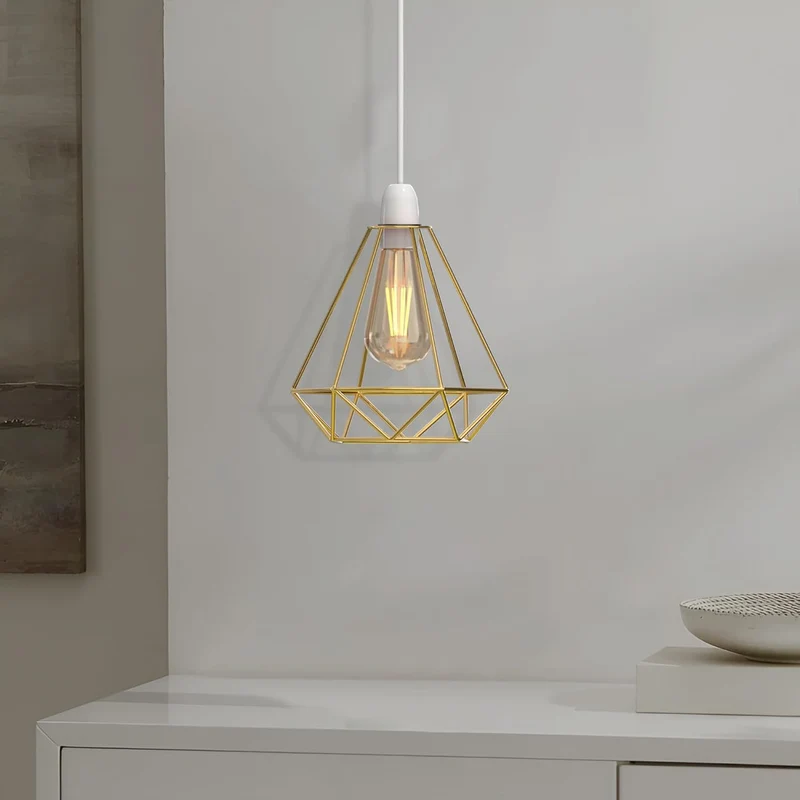Moderne Pendelleuchte mit geometrischem Drahtdesign – E27, Gold~2779