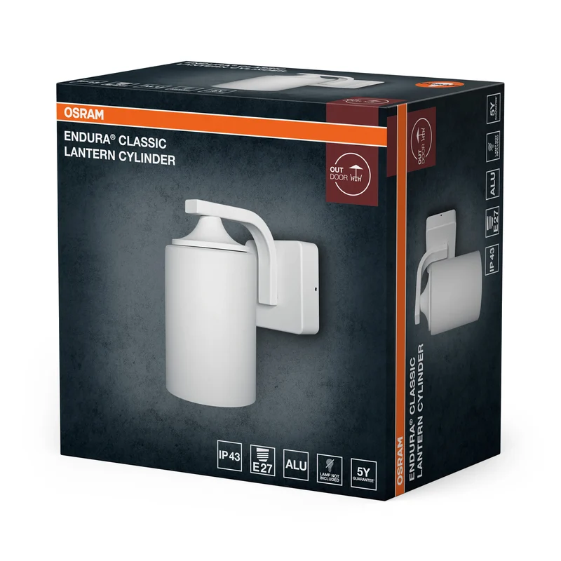 OSRAM ENDURA Classic Wandleuchte, Weiß, E27, IP43, Aluminiumgehäuse, Glasdiffusor, geeignet für Außenbereiche, ohne Leuchtmittel.