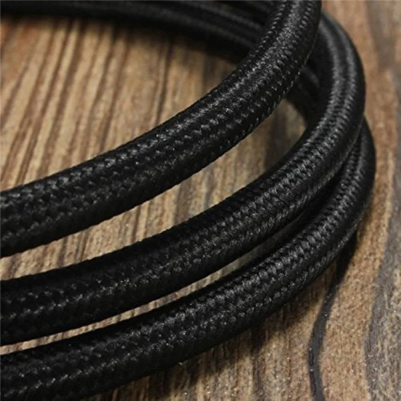 Vintage Textilkabel 3 Adriges Rundes schwarz Flex kabel~1126