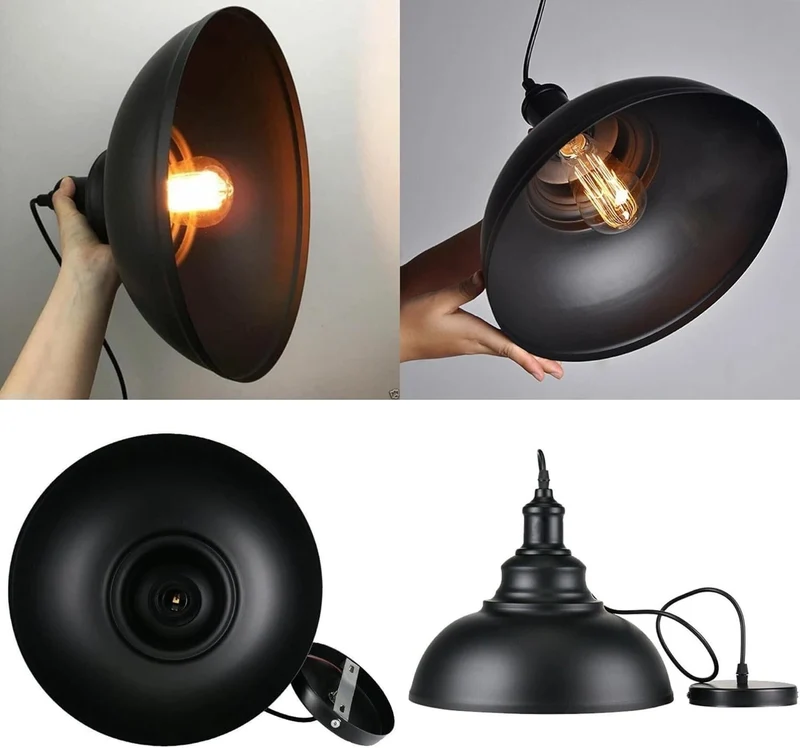 Vintage Pendelleuchte Innen Schwarz - Retro Hängelampe Esszimmer ~1103