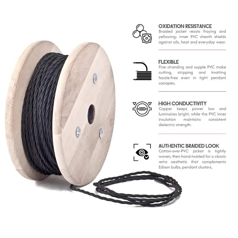 Ledsone Textilkabel 2-adrig Weiß Gedreht Elektrokabel ~2749