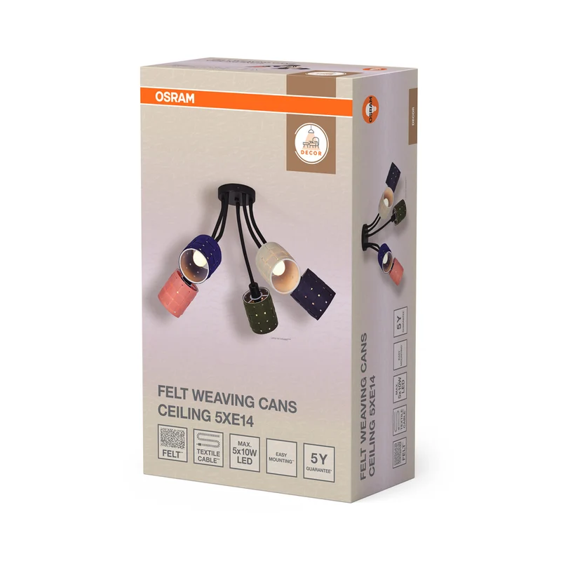 OSRAM DECOR Deckenleuchte Decor Felt Weaving Cans, 5xE14