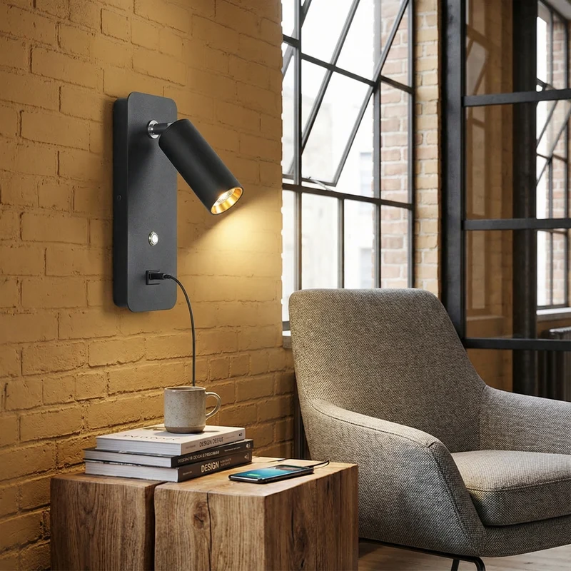 Minimalistische USB-Wandleuchte mit praktischem Design – Connexion