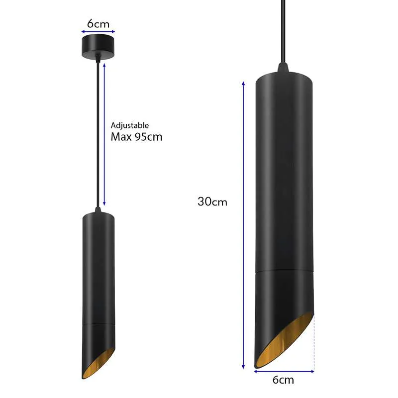 Ledsone Zylinder Pendelleuchte Schwarz-Gold GU10 ~2613