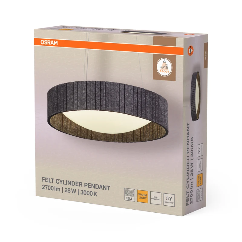 OSRAM DECOR Felt Cylinder Pendelleuchte Dunkelgrau, 28W, 830mm
