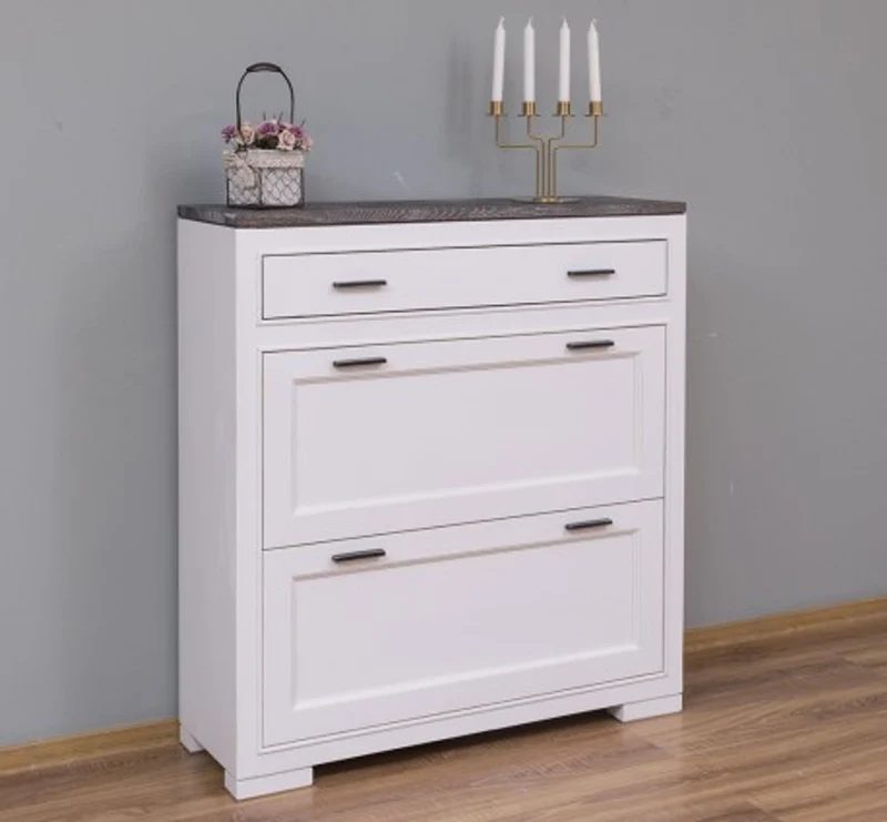 Casa Padrino Schuhschrank im Landhausstil mit 2 Türen, 1 Schublade und Eichenholzplatte, 100 x 35 x 110 cm