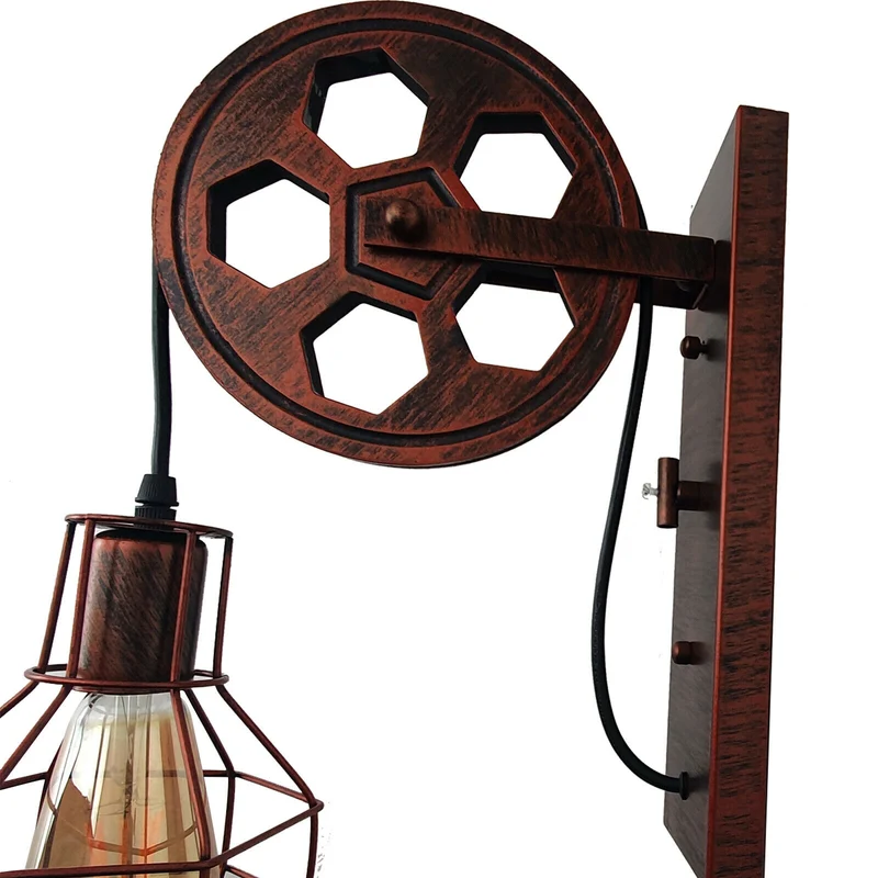 Wandlampe wohnzimmer vintage Wheel pulley lamp antique~2727