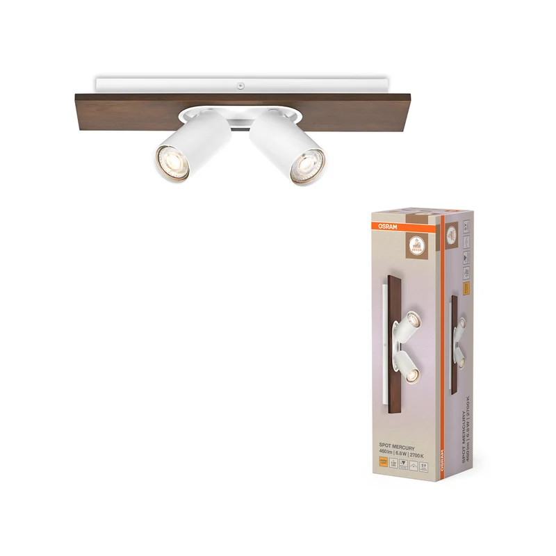 OSRAM DECOR SPOT MERCURY Deckenleuchte, 2 x 3,4W, Holzoptik, weiß