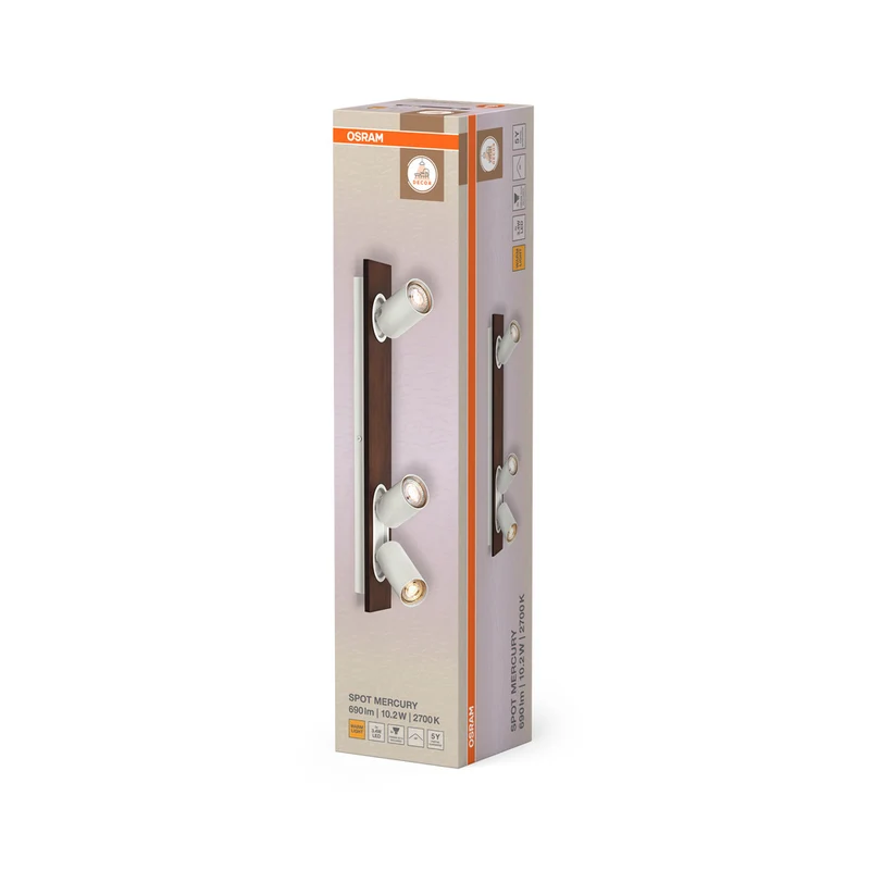 OSRAM DECOR SPOT MERCURY Deckenleuchte, 3 x 3,4W, Holzoptik, weiß
