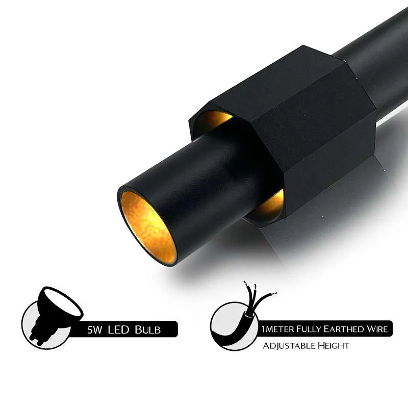 Moderne zylindrische LED-Deckenleuchte mit langen Röhren aus Aluminium in Schwarz und Gold~2604