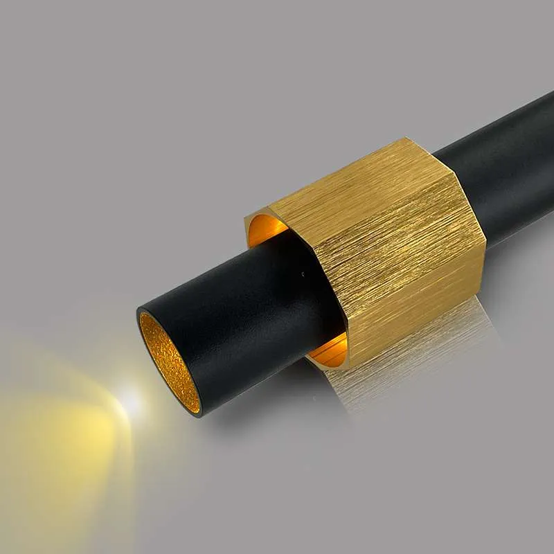 Moderne zylindrische LED-Deckenleuchte mit langen Röhren aus Aluminium in Schwarz und Gold~2604