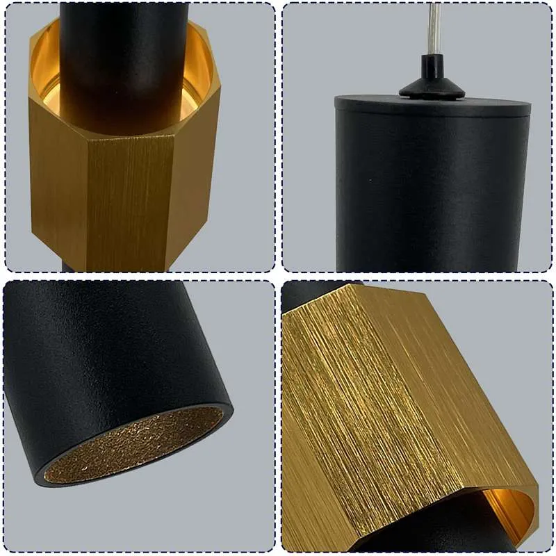 Moderne zylindrische LED-Deckenleuchte mit langen Röhren aus Aluminium in Schwarz und Gold~2604