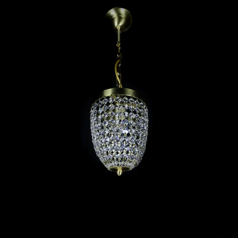 Casa Padrino Luxus Kristall Hängeleuchte Gold Ø 15 x H. 20 cm - Prunkvolle Messing Hängeleuchte mit böhmischem Kristallglas - Barock Möbel - Edel & Prunkvoll