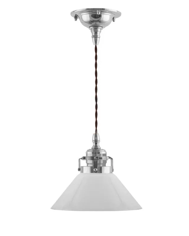Taklampa - Skomakarsladd nickel, liten vit skärm 15 cm