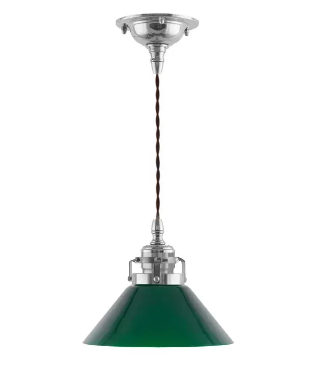 Taklampa - Skomakarsladd nickel, liten grön skärm 15 cm